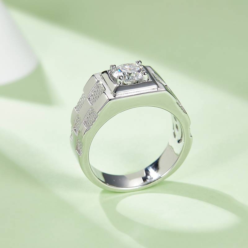 财神款S925银镀白金MoissaniteMen's Ring1ctD级
